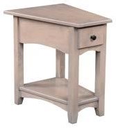 Wedge shaped side clearance table with storage
